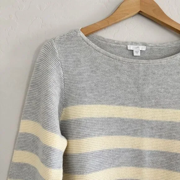 J Jill Bateau Neck Cotton Blend Gray Striped Sweater Size M - Picture 6 of 9
